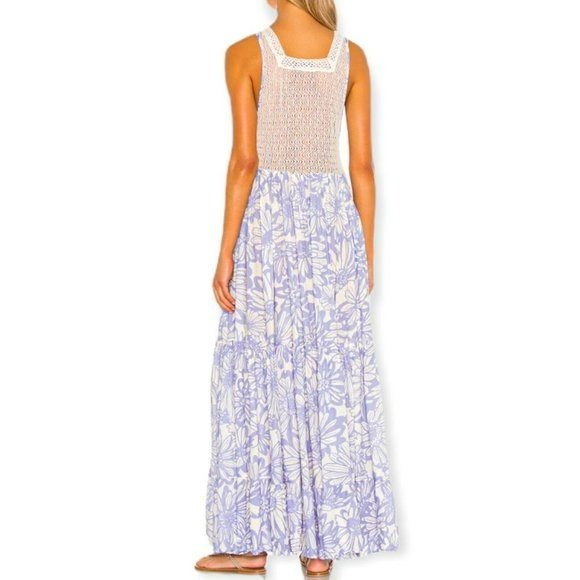 Intimately Free People Floral Crochet Lace Maxi Dress Blue Cream Sleeveless XS - Picture 3 of 5